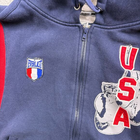 Everlast Hoodie Mens Medium Blue Boxing Sweatshirt USA American Retro Y2K Zip Up - Picture 14 of 16